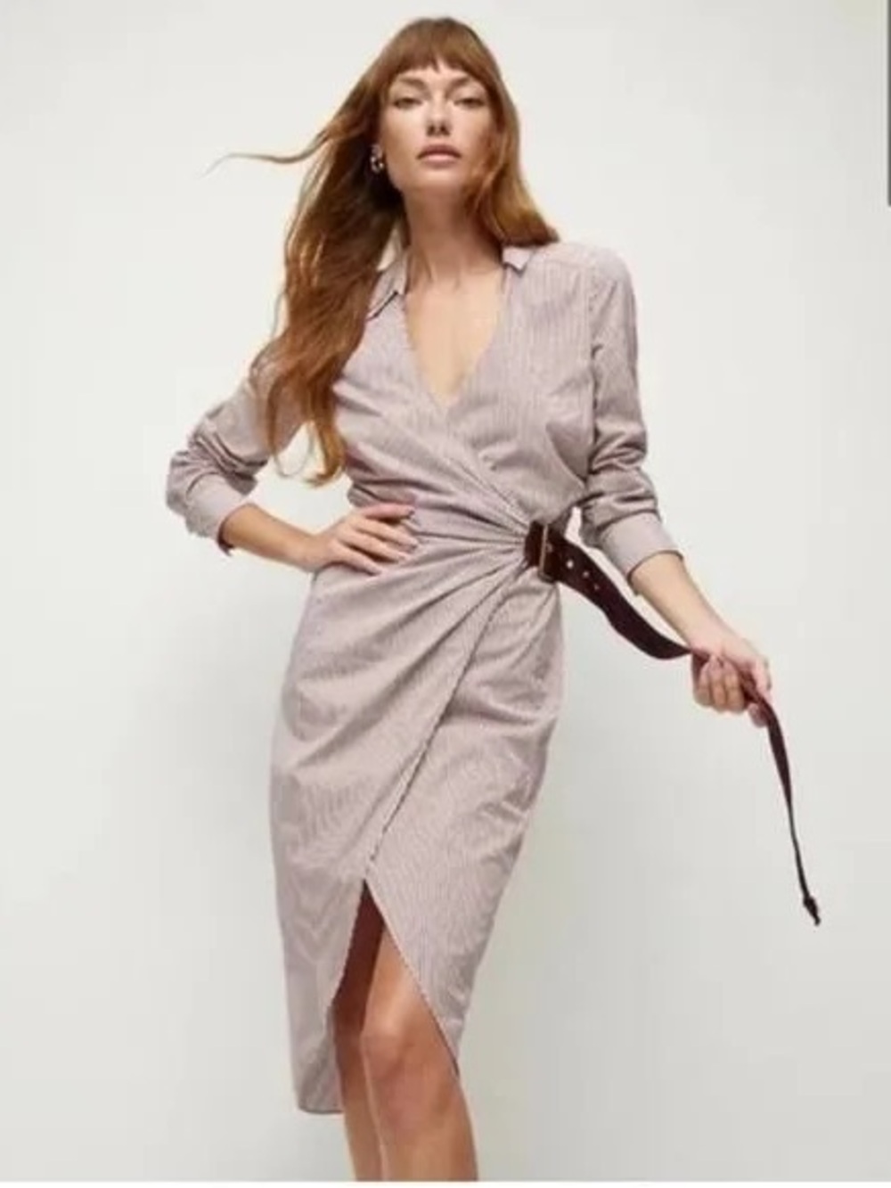 Veronica Beard Jacinda Pinstripe Wrap Midi Dress